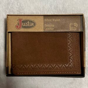 NWT Justin Boots Brown Roughout Bifold Wallet | Genuine Leather